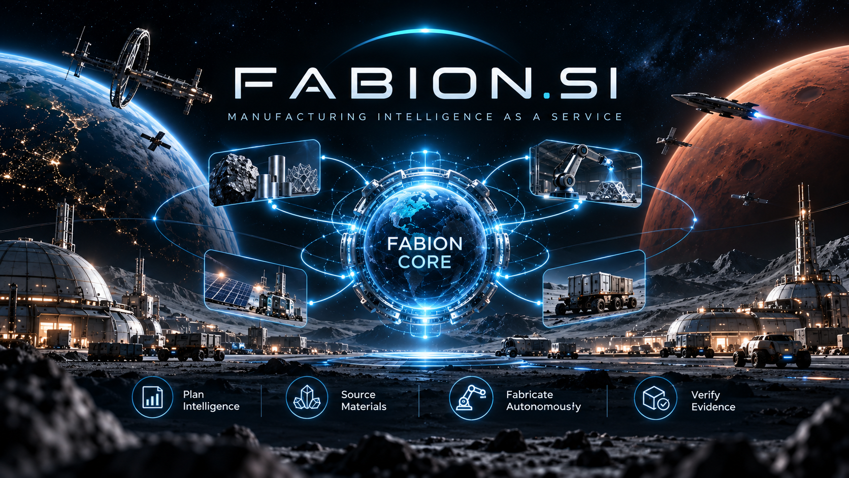 FABION.SI Manufacturing Intelligence as a Service — FABION Core coordinating materials, robotics, energy and logistics across Earth, the Moon and Mars